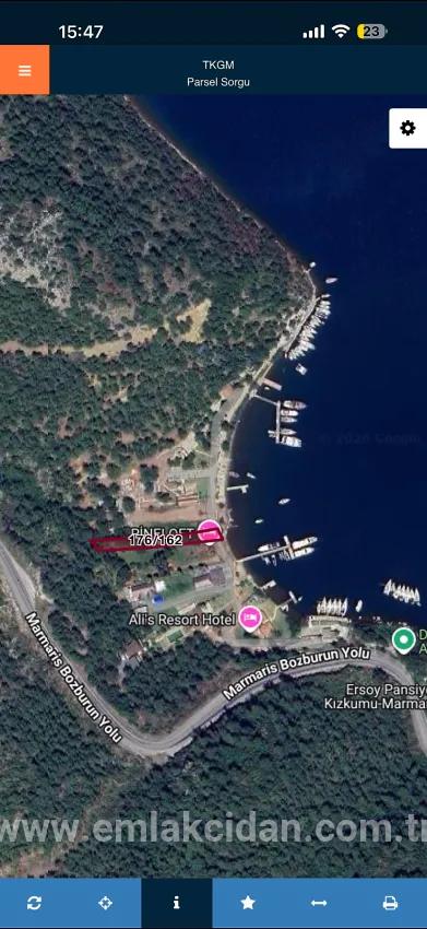Marmaris Orhaniye köyünde denize sıfır 1137 m2 Özel mülk
