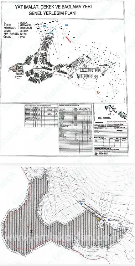 Marmaris Bozburun mahallesinde 32.000m2 arsa Üzerinde İsimleri alınmış yat Çekek yeri