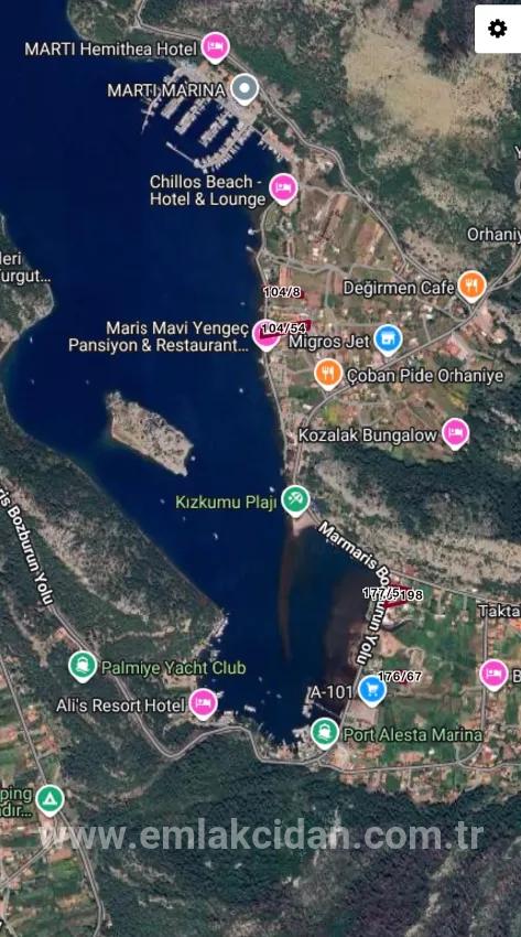 Marmaris Orhaniye mahallesinde denize 100 metre müstakil 1250 m2 acil satılık tarla